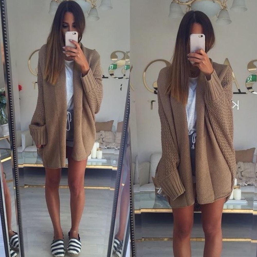 💕💕Happy Weekend Camel Puff Sleeve Cardigan - Picture 2 of 5
